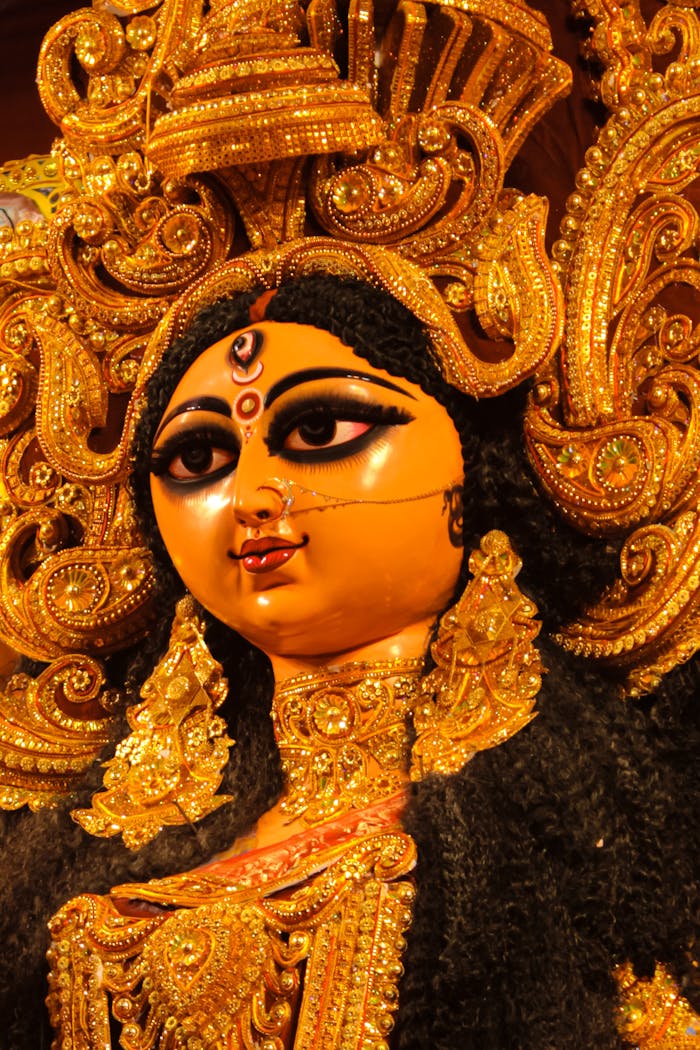 Intricate Durga idol featured in a vibrant celebration of Indian culture and tradition.
